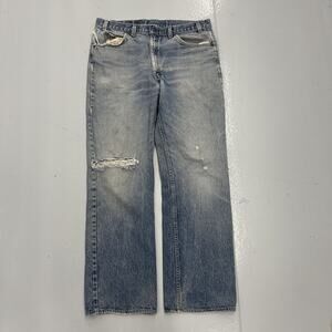Vintage 80s Levi's 517 Blue Distressed Flared Jeans 34x31